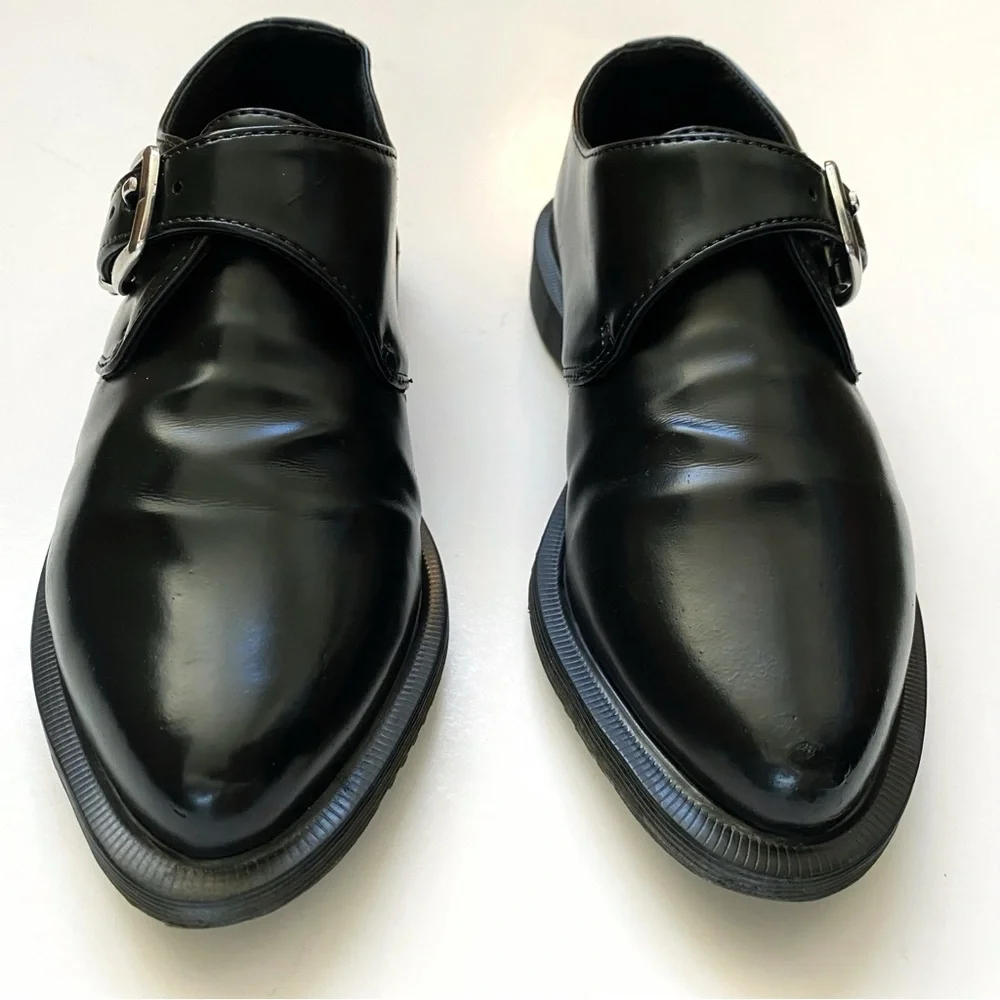 DR. MARTENS BLACK LEATHER MILLER SILVER BUCKLE DETAIL LOAFER DRESS SHOES - Picture 3 of 10